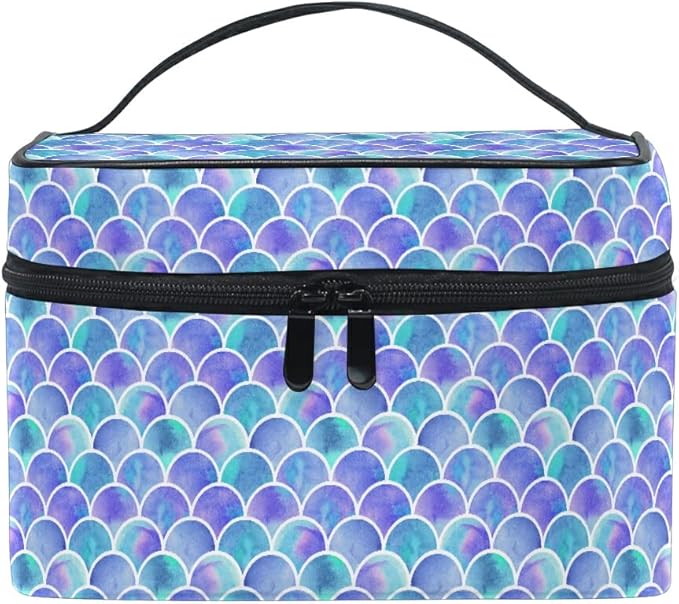 Mermaid Makeup Bag, Watercolor Rainbow Scales Mermaid Makeup Organizer Bags Toiletry Bag Box Travel Cosmetic Bag Make Up Train Case for Women Teen Girl Ladies