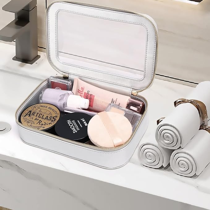 Pinkmik Clear Makeup Bag Transparent Travel Case for Cosmetics and Toiletries Women's Clear Car Bag with Zipper (Gray, Small)