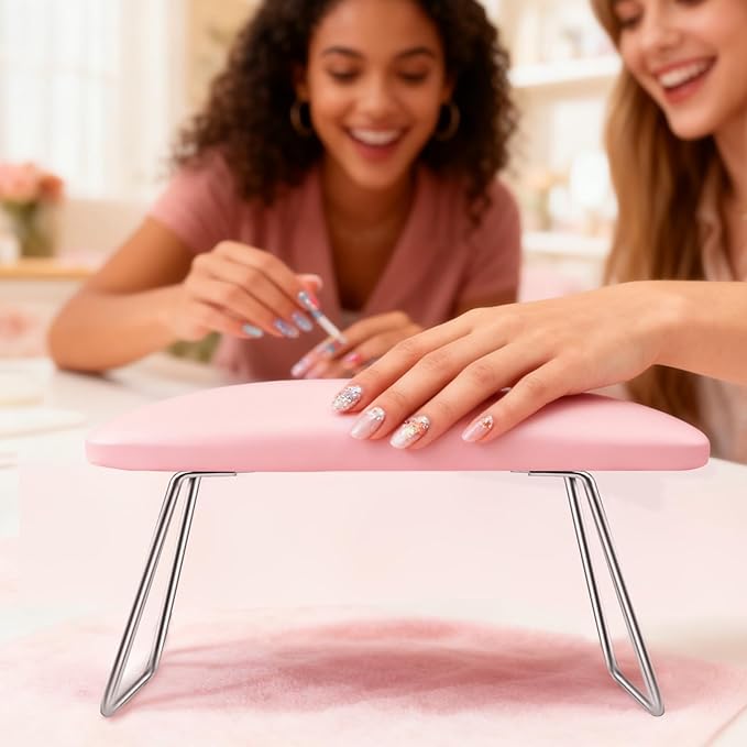 AIKYA Nail Hand Rest - Pink Leather Nail Arm Rest for Nails Tech, Portable Nail Hand Rest Pillow, Essential Nail Stuff for Manicurists & Nail Artists