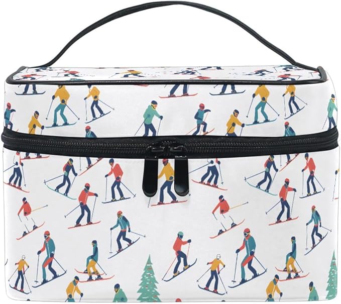 Makeup Train Case Winter Sports Skiers Carrying Portable Zip Travel Cosmetic Brush Bag Organizer Large for Women