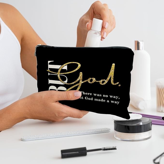 Christian Makeup Bag, Christian Gifts for Women, There Was No Way but God Made a Way Bible Verse Scripture Cosmetic Bags for Women, Bible Verse Gifts, Religious Gifts for Christian Woman