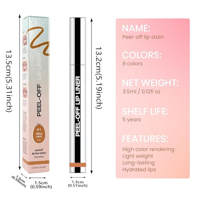 Orange Brown Liquid Matte Lip Liner Stain Peel Off with Tweezer, Long Lasting, Waterproof Matte Lipstick Lip Gloss Tattoo for Women, Transfer-prof Lip Tint Makeup for All Skin Types 01#