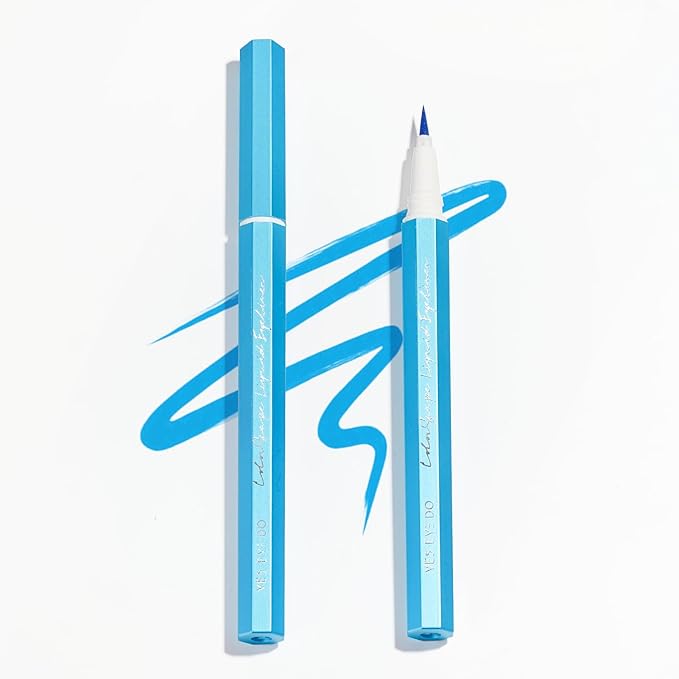 Liquid Eyeliner, Sky Blue Liquid Eyeliner Pen, Felt Tip Blue Eye Liner for Flexible Line Thickness - Easy to Remove with Warm Water - Drama Makeup&Body Art Use, (Skyline Blue)
