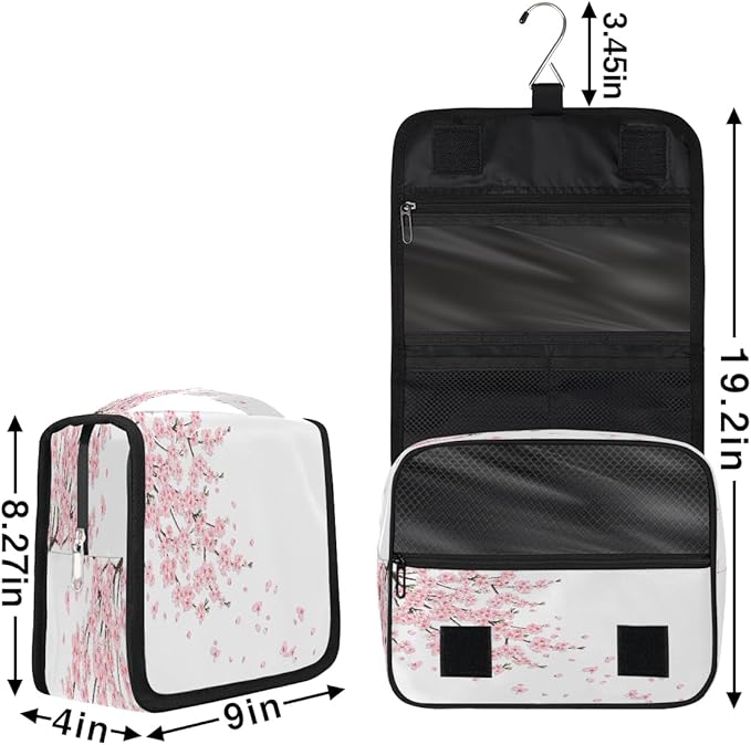 Travel Toiletry Bag for Women & Men Japanese Pink Flower Hanging Cosmetic Organizer Portable Waterproof Makeup Case Make Up Bag with Compartments Travel Essentials for Bathroom Shower