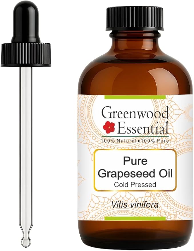 Greenwood Essential Pure Grapeseed Oil (Vitis vinifera) with Glass Dropper Cold Pressed 120ml (4 oz)