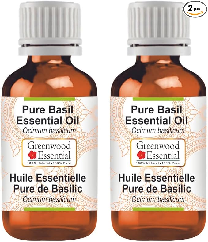 Greenwood Essential Pure Basil Essential Oil (Ocimum basilicum) Steam Distilled (Pack of Two) 100ml X 2 (6.76 oz)