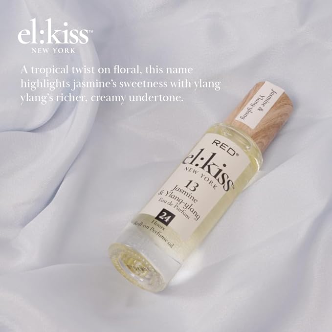 EL:KISS Roll On Perfume, Jasmine & Ylang Ylang Inspired by Ch. Gabrielle, Eau de Parfum 12mL (.40 Fl Oz), Hydrating & Long-Lasting, Alcohol & Mineral Oil-Free, Infused With Jojoba, Argan & Coconut Oil
