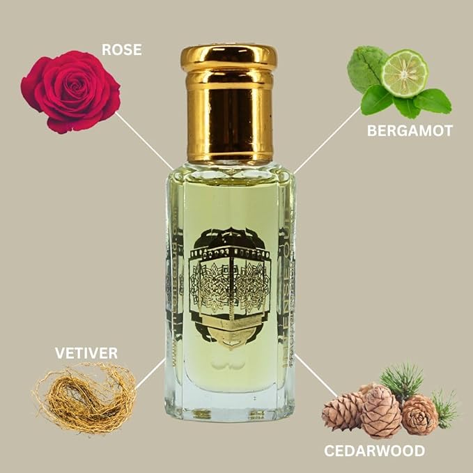 INTENSE OUD Attar Al Wardat Long Lasting Arabian Perfume Oils for Women 12ML (0.40 OZ) Fragrance Oil with Fresh Rose, Bright Bergamot & Woody Finish - Concentrated Perfume Oil in Black Gift Box