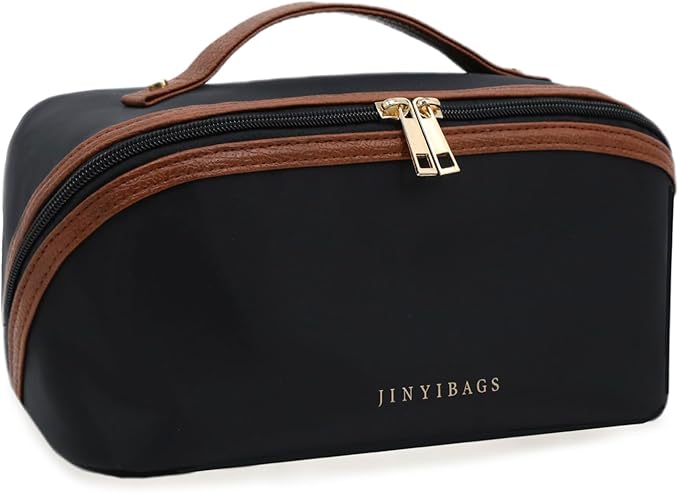Travel Makeup Bag – Large Cosmetic Organizer with Waterproof Nylon, Smooth Double Zipper & Tear-Resistant Lining, Toiletry Pouch for Women (Black)