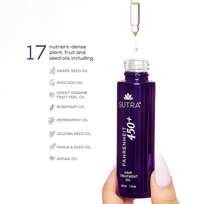SUTRA Fahrenheit 450+ Multi‑Purpose Oil for Hair, Skin & Scalp | Heat Protection to 450 °F | Frizz Control, Shine & Deep Hydration – Face, Body & Pre‑Shampoo Treatment