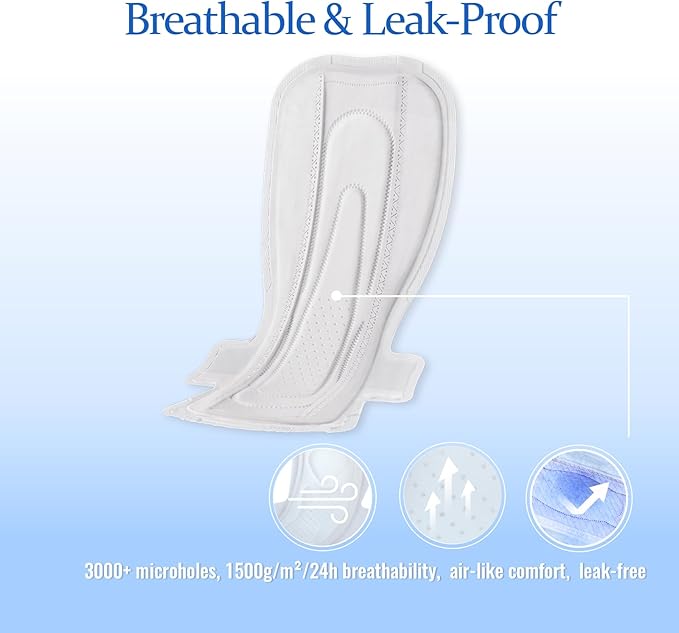 MODAL Heavy Flow Pads for Women Overnight, Unscented Sanitary Pads for Period with Wings, 16.5 Inch(420 mm), Extra Heavy Overnight, 16 Count