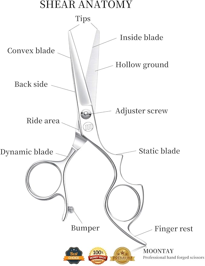 Moontay 6.0" Hair Cutting Shears with Large Finger Holes, Professional Barber Stylist Scissors, Salon Hair Cutting Scissors, 440C Japanese Stainless Steel, Silver