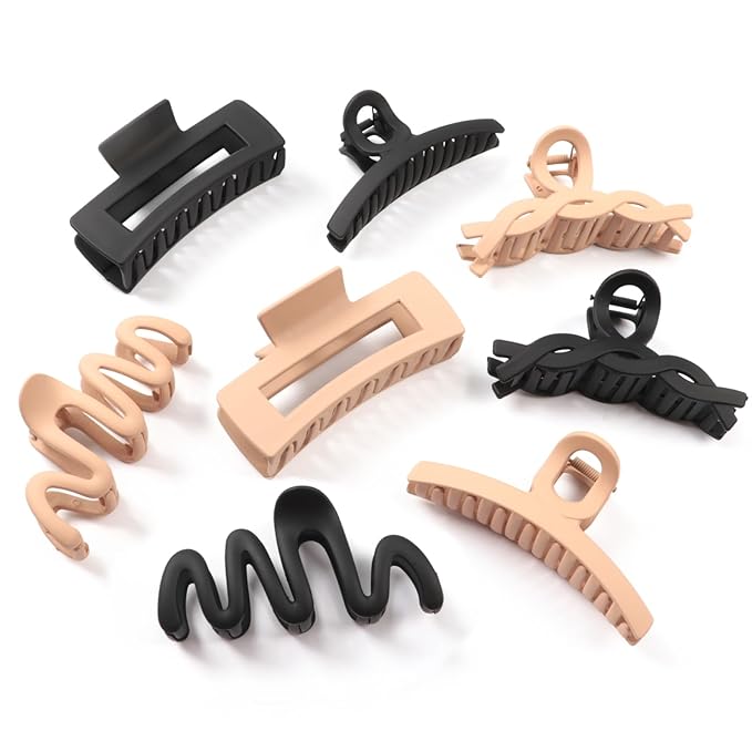 Matte Non-Slip Large Hair Clips for Women 8PCS (4 Beige+4 Black), Durable Claw Clips for Women/Girls | Gift-Ready Neutral Hair Accessories for Daily & Special Occasions