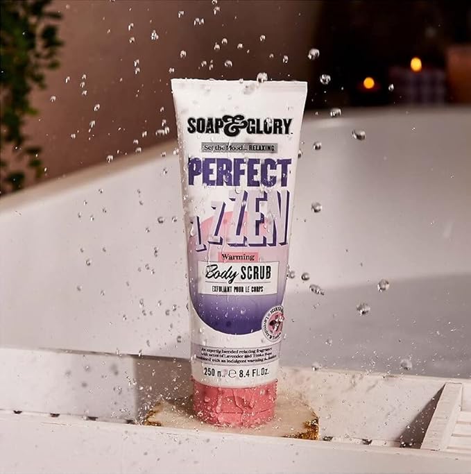 Soap & Glory Perfect Zen Exfoliating Body Scrub - Smoothing & Buffing Body Scrub - Lavender & Tonka Bean Scented Body Polish - Warming Exfoliating Scrub for Relaxation (250ml)