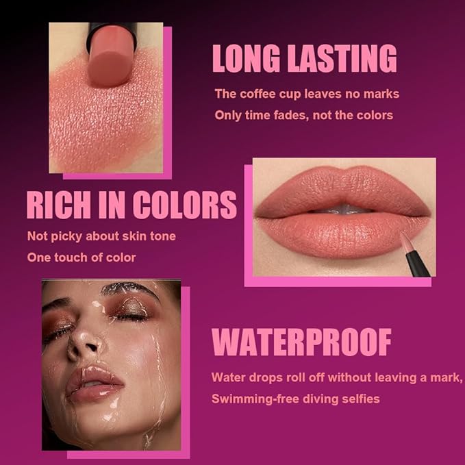 2Pcs 2 in 1 Matte Nude Lip Liner and Lipstick Combo Set for Women,Lipstick Stain Lip Liner for Daily & Party Long Lasting Waterproof Smudge Proof 24 Hour Full Coverage Vegan Lip Makeup Kit