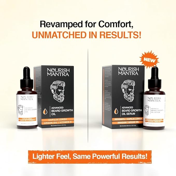 NOURISH MANTRA - Advanced Beard Growth Oil Serum | Made with Redensyl, Capilia Longa, Argan Oil, Vitamin E and Jojoba Oil for Fuller, Thicker & Healthier Beard Growth | Beard Oil Serum For Men | 30 ml