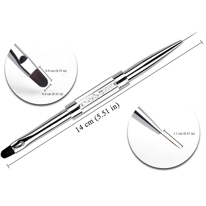 1Pcs Dual-ended Nail Design Brush Rhinestone Handle UV Gel Nail Brush Professional Nail Art Tools