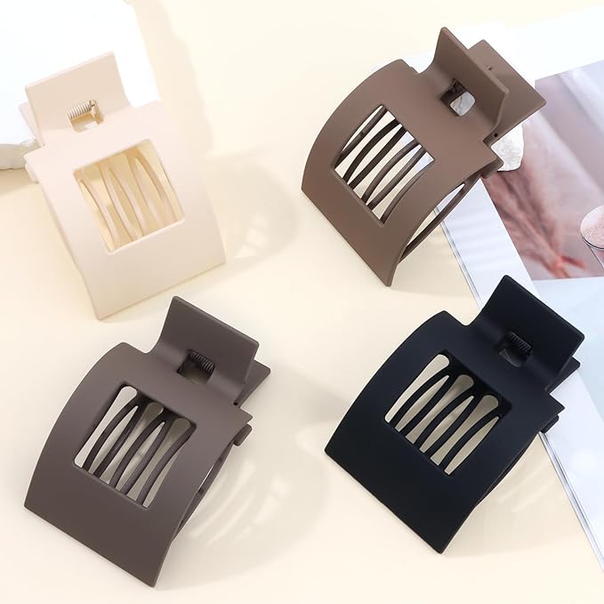 Velscrun Flat Hair Clips for Women Girls, Coffee Color Lay Flat Claw Clips, Strong Hold Large Hair Clip for Thick Hair, French Duck Billed Hair Jaw Claw Clip, Non Slip Grip for Daily Styling