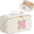 Personalized Initial Makeup Bag,Christmas Gifts for Girl,Preppy Bag Cosmetic Travel Bag Women,Travel Toiletry Organizer,Large Capacity Corduroy Stuff Bag,Cute Cosmetic Pouch Skincare Bag-M