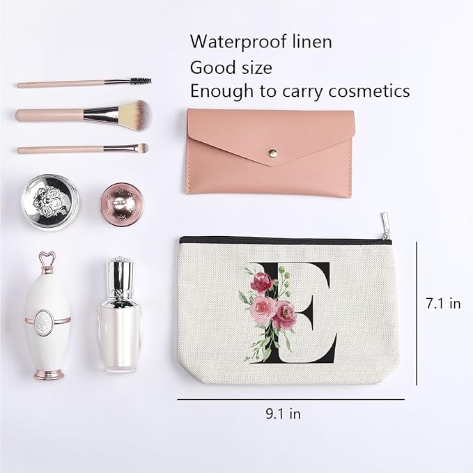 Initial Makeup Bag, Personalized Gifts for Women, Bridesmaid Gifts, Birthday Gifts for Women Mom, Gifts for Best Friend, Bride Bridesmaid Cosmetic bag (Letter E)