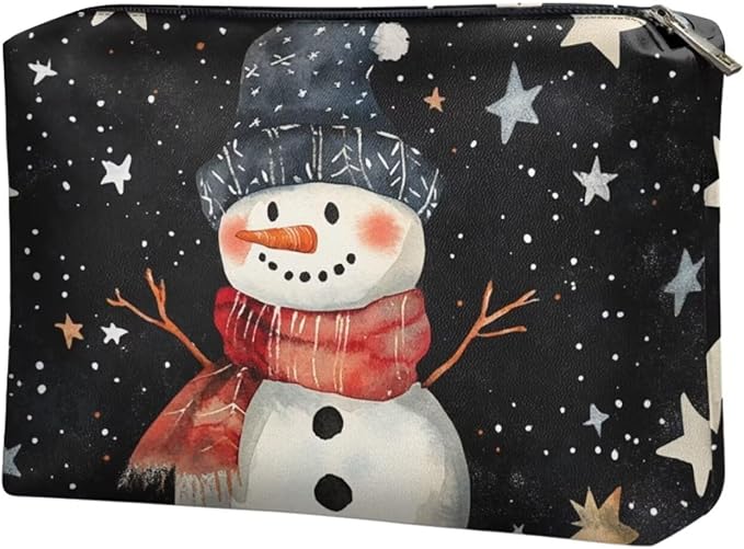 COEQINE Christmas Snowman Purse Pouches For Purse Organization Travel Makeup Bag for Women Leather Waterproof Small Cosmetic Bag For Purses for Womens Travel Essential Bags for Toiletries