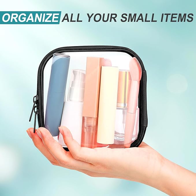Sanwuta 6 Pcs Clear Hard Zipper Case Hard Plastic Zipper Pouches Makeup Bag Pencil Pouches Transparent Cases for Snacks Plastic Storage Organizer Box for Travel(Black,5 x 5 x 2 Inch)