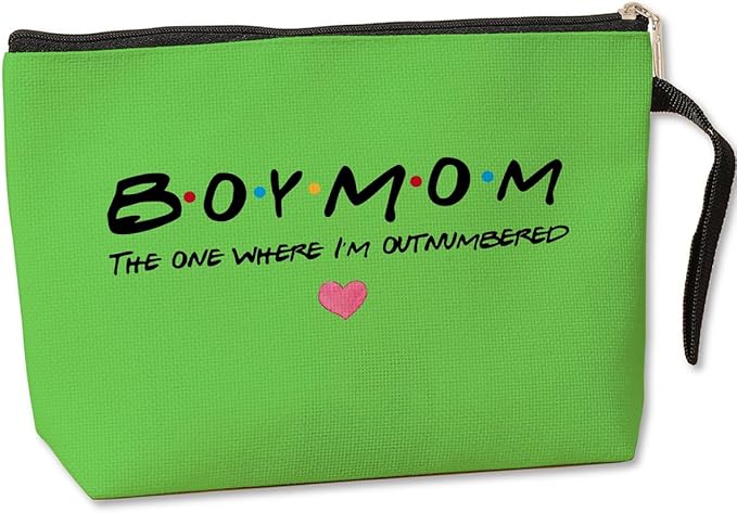 Jztco Boy Mama Makeup Bag, Baby Shower Gifts for Mom First Time, Christmas Birthday Unique Cosmetic Bag Funny Mothers Day, New Mom Gifts - Boy Mama The One Where I'm Outnumbered, Green-2