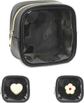Clear Makeup Bag with 2 Cute Chenille patterns - Waterproof PU Leather Cosmetic Case, Mini Personalized Toiletry Pouch for Women & Teens, ideal for Travel & Gift