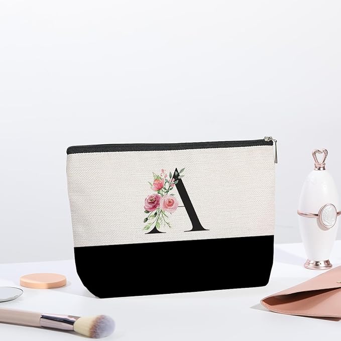 Initial Makeup Bag, Personalized Gifts for Women, Personalized Makeup Bag, Bridesmaid Gifts, Cosmetic bags for Women (Letter A)