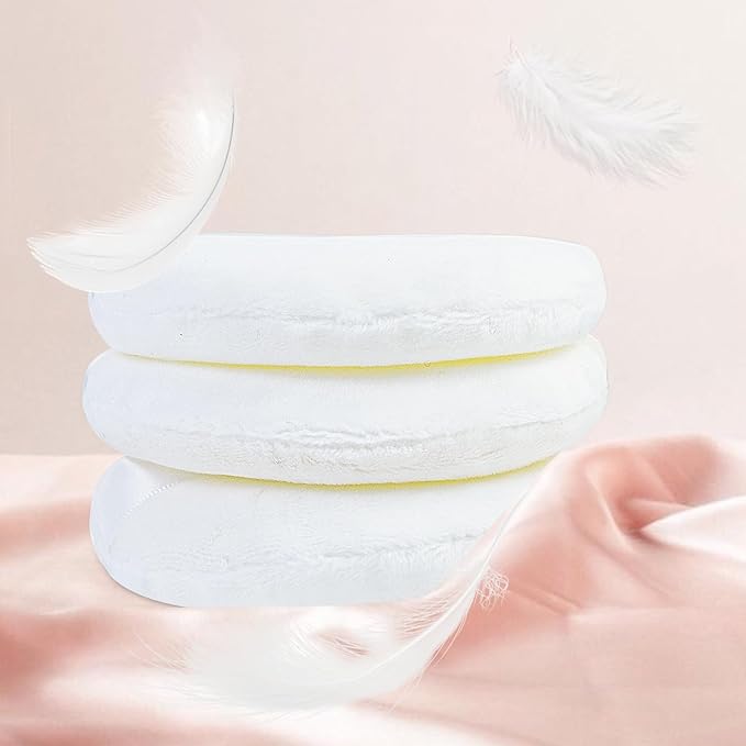 3 Pack Extra Large Body Powder Puff and Container, Soft Cotton Powder Puffs 4.13 Inch Dusting Powder Container with Puff Washable Round Powder Puffs for Woman Baby Body Face Loose Dusting Powde