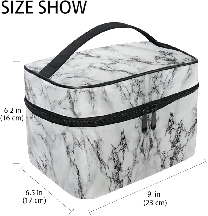 Makeup Bag, White Marble Travel Makeup Organizer Bag Cosmetic Cases Toiletry Bags for Girl Women Ladies