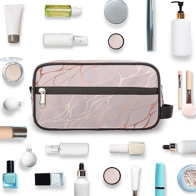 Abstract Rose Gold Marble Travel Toiletry Bag for Women Men Lightweight Cosmetic Makeup Bag Organizer Waterproof Shaving Bag Dopp Kit with Large Capacity for Toiletries and Shaving Accessories