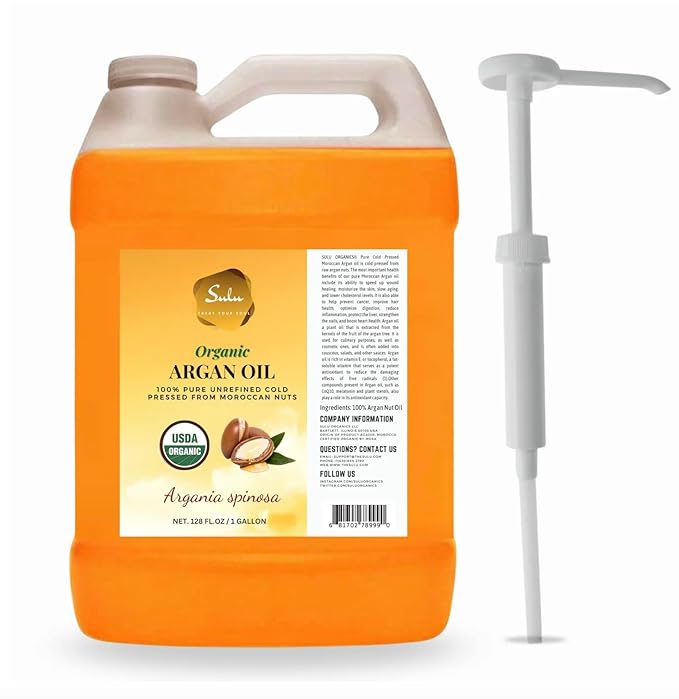 100% Pure Organic Cold Pressed Unrefined Virgin Moroccan Argan Oil (128 fl. oz/1 Gallon)
