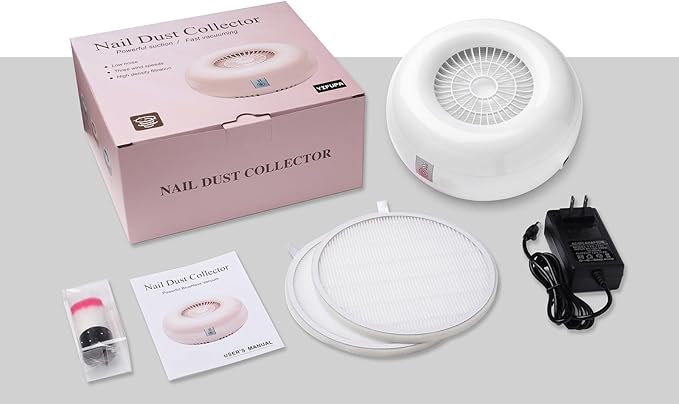 Nail Dust Collector Nail Tech with 2 Reusable Filters Powerful Suction Nail Vacuum Cleaner Fan Dust Collector Professional Electric Extractor Magnetic Cover Low Noise for Acrylic Gel
