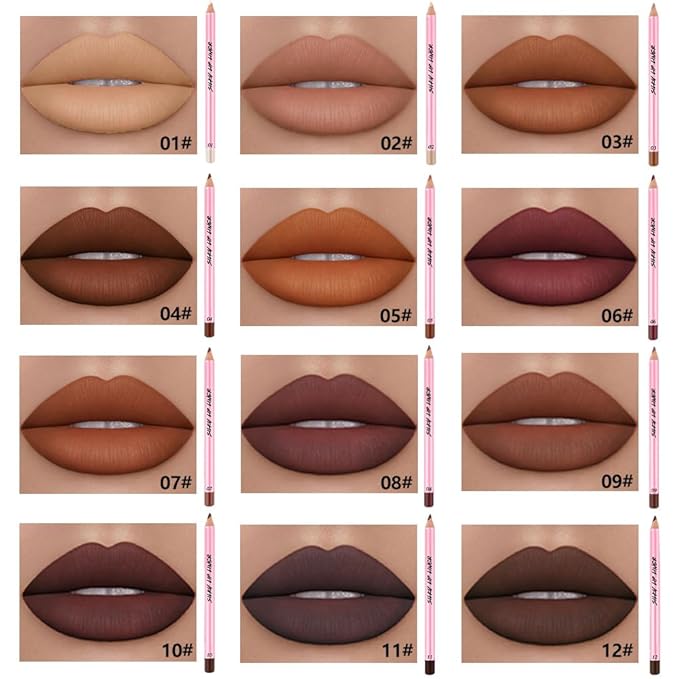 12Pcs Matte Lipstick Crayon Lip Liner pencil Set, Creamy & Hydrating Matte Lip Pencil, Smudge-Proof, Long-Wear Waterproof Lipstick Liner to Create Perfect Lip Makeup (12pcs) Set #01