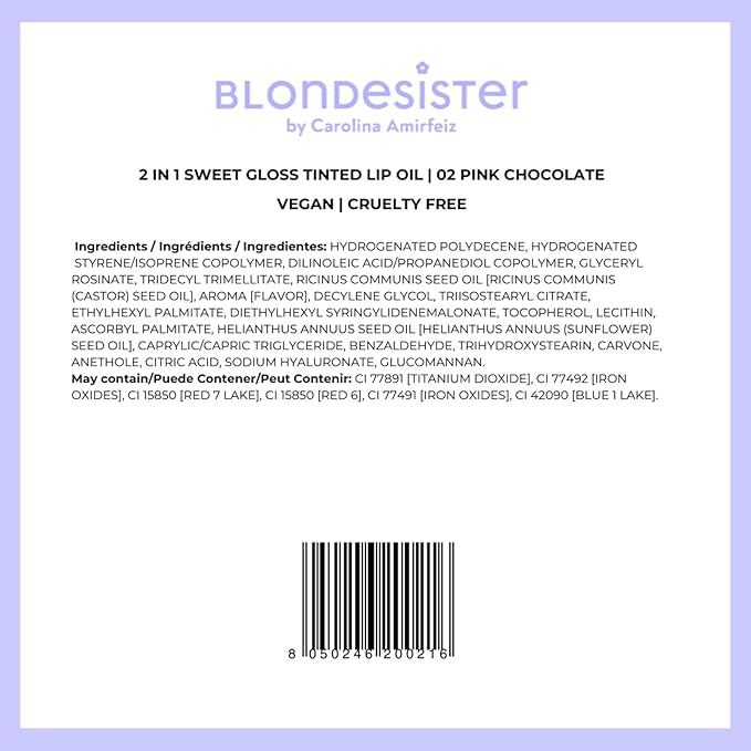 2-in-1 Sweet Gloss Tinted Lip Oil - Lip Oil for Women - Hydrating, Non-Sticky Formula with Light Color - 02 Pink Chocolate - 0.084 oz