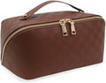 Travel Makeup Bag – Large Cosmetic Organizer with Waterproof PU Leather, Smooth Double Zipper & Tear-Resistant Lining, Toiletry Pouch for Women (Brown)