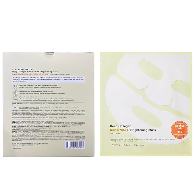 SUNGBOON EDITOR Deep Collagen Niacin-Vita C Overnight Mask | Brightening & Wrinkle Care Mask | 2,160,000PPB Collagen + Niacinamide + Vita C | Stocking Stuffers for Women | Korean Skincare, 4ea