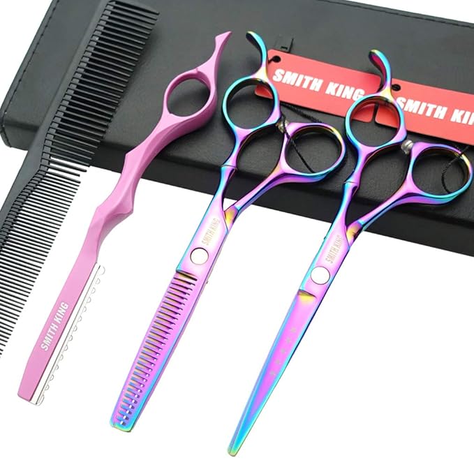 6.0 Inches Professional hair cutting thinning scissors set with razor (Rainbow)