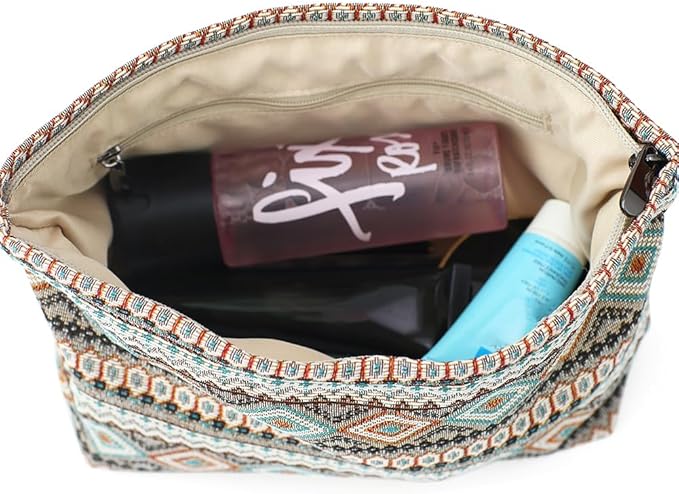 Stylish Jacquard Makeup Bag - Large Capacity Cosmetic Pouch & Travel Toiletry Organizer with Zipper, Perfect for Daily Use & Gifts
