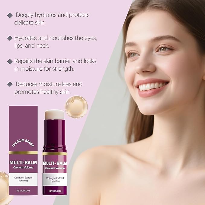 Calcium Multi Collagen Moisturizing Stick - Hydrating & Firming Balm for Eyes Lips Neck, Anti-Aging Face Balm, Skin Barrier Repair Cream, Vitamin E Enriched