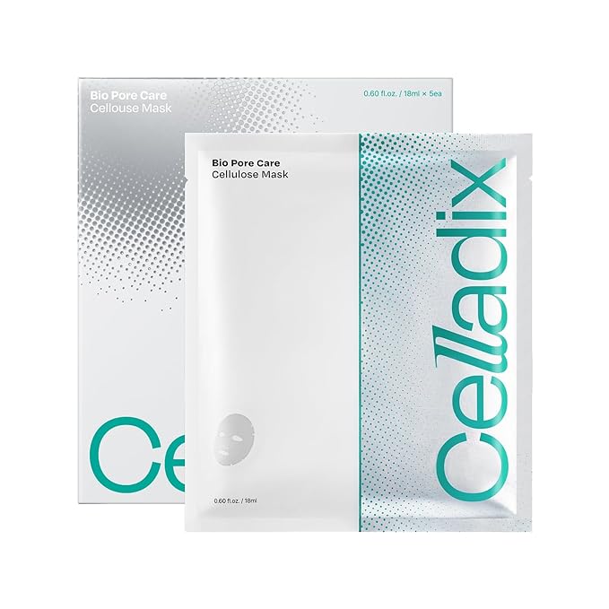 Celladix Bio Pore Care Cellulose Mask – Pore Minimizing & Sebum Control Sheet Mask – Removes Blackheads, Dead Skin Cells & Impurities – Hydrating & Radiance Boost Korean Face Mask, 5 Sheets