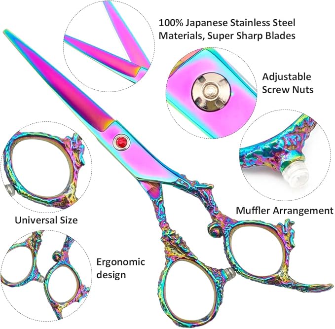 Professional Hair Cutting Scissors Sets Multifunctional Thinning Scissors Straight Shears Tools Stainless Steel Salon Barber Hairdressing Scissors for Men Women Home Use