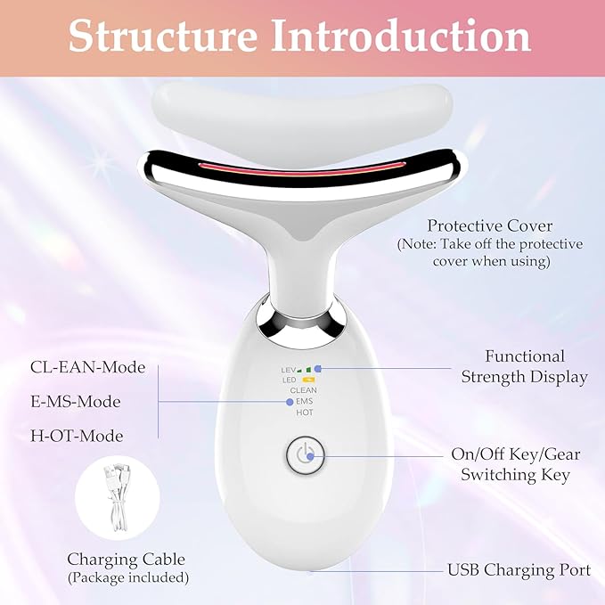Red-Light-Therapy-for-Face and Neck Massager,7 Colors Womens Skin Rejuvenation Lifting Facial Massager Tool,Lymphatic Contour Massager Face for Toning,Glow Boost