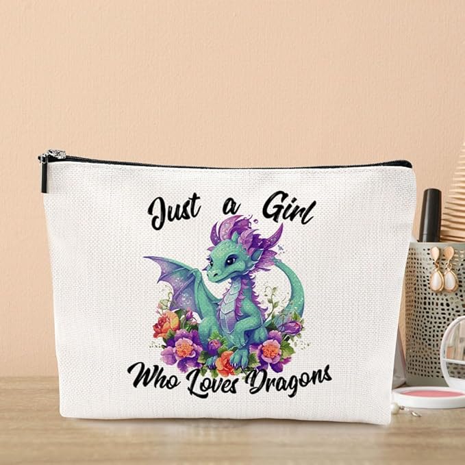 VICBOU Cute Dragon Makeup Bag Dragon Gifts for Women Girls Dragons Stuff Merch Funny Christmas Friendship Birthday Gifts for Teens Best Friend Daughter BFF Sister Who Loves Dragons Cosmetic Bag