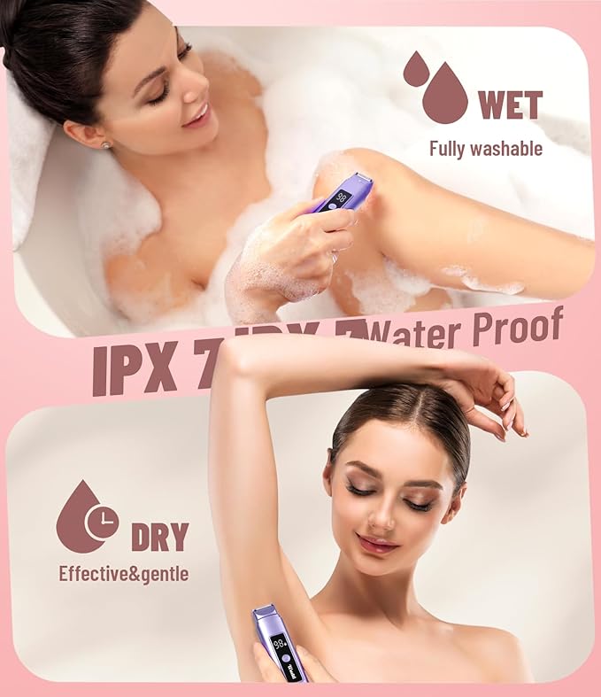 Electric Bikini Trimmer for Women: Razor & Shaver with Dual Heads for Body Pubic Hair, IPX7 Waterproof with LED Display - Rechargeable Lady Trimmer for Underarm Body Leg Face - Sky Blue