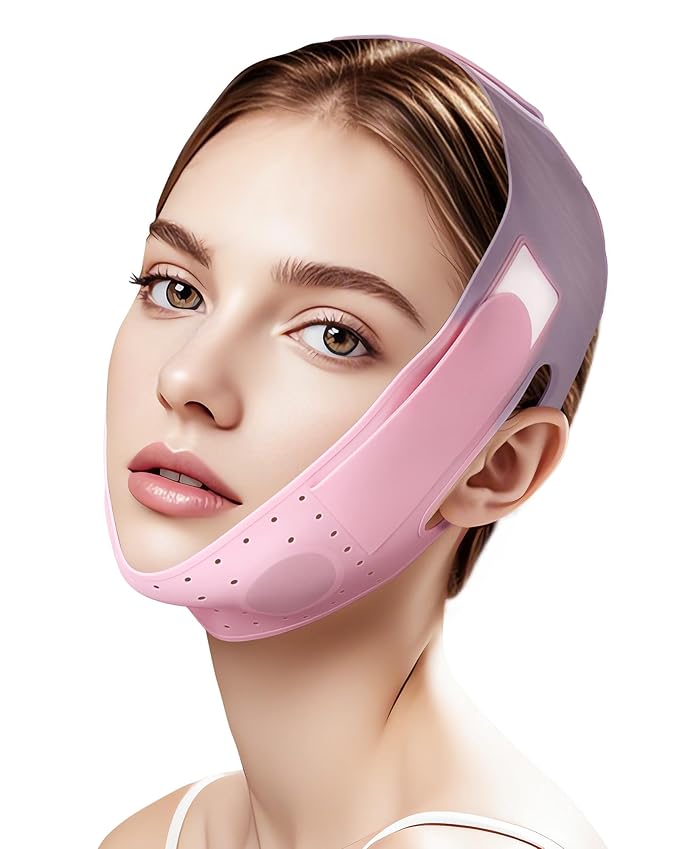 V-Line Sculpting Face Mask – Silicone Chin Strap for Jawline Tightening & Double Chin Reduction (23-27 Inches) (Sakura Pink)