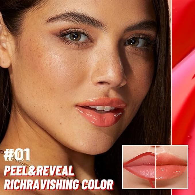 Light Orange Peel off Lip Stain Lip Oil Dual Ended Combo Set with Tweezer, 2 in 1 Lips Liner Stain Oil Long Lasting Waterproof, High Pigmented Flawless Lips Tint Stick Not Faded Vegan & Cruelty-free