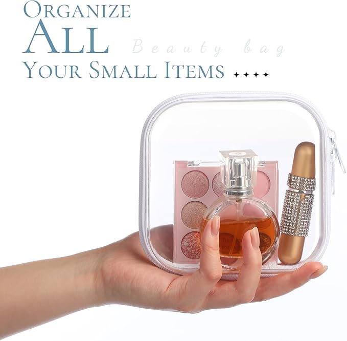 Sanwuta 6 Pcs Clear Hard Zipper Case Hard Plastic Zipper Pouches Makeup Bag Pencil Pouches Transparent Cases for Snacks Plastic Storage Organizer Box for Travel(White,5 x 5 x 2 Inch)