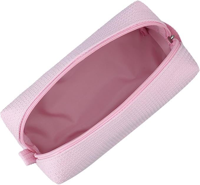 DYSHAYEN Waffle Makeup Pouch Bag, Small Travel Cosmetic Bag, Gifts for Women Bridesmaid,Wedding,Christmas (Pink)